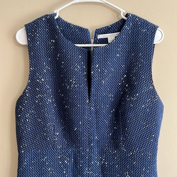 Diane Von Furstenberg Yvette Navy Painted Tweed A-Line Shift Dress Blue - Picture 5 of 9